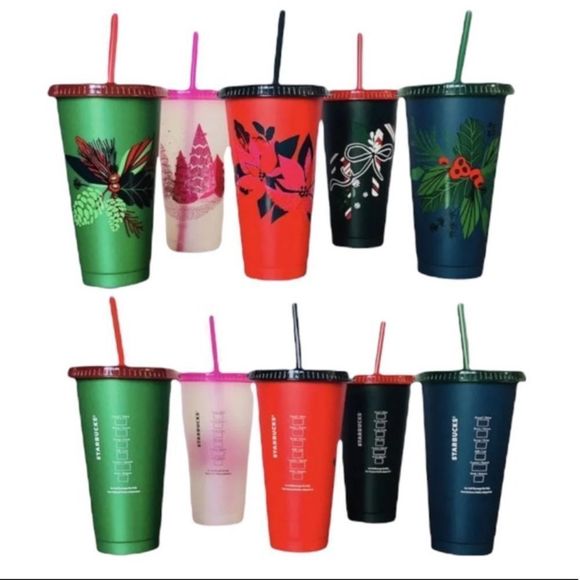 Starbucks Dining Nwt 5 Starbucks Reusable Cold Cups With Holiday